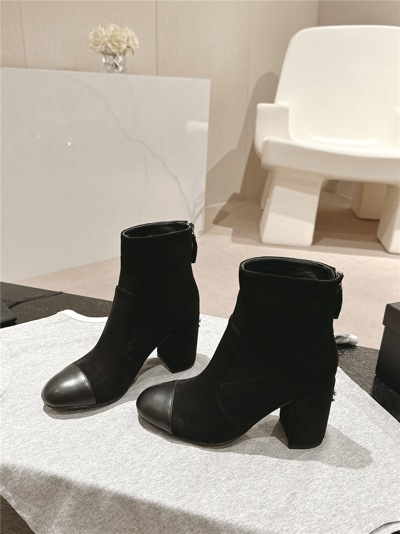 Ch**el suede calfskin block heel ankle boots