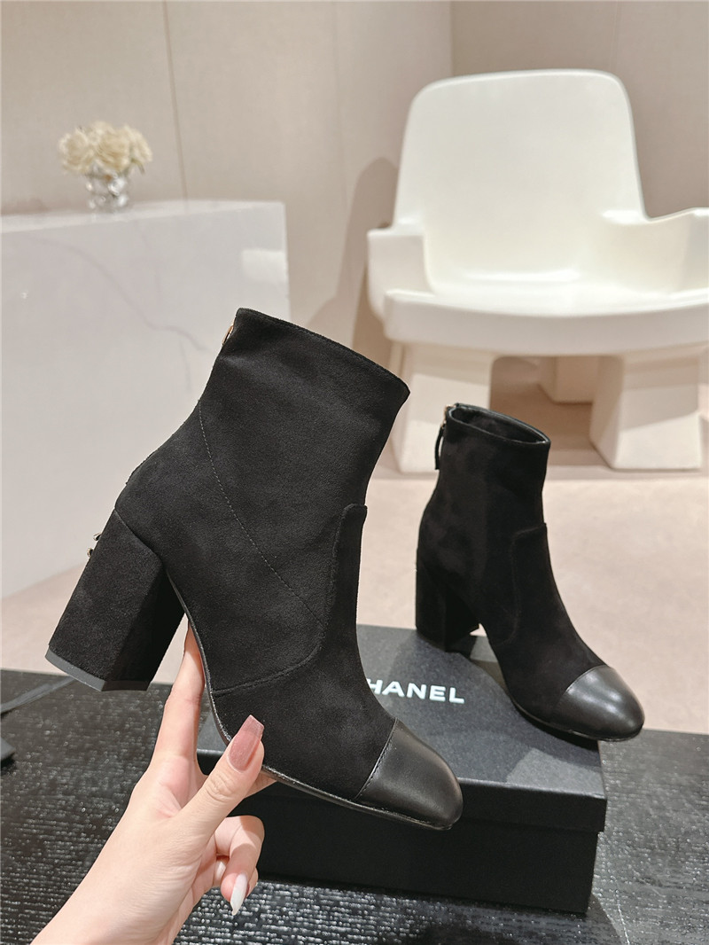 Ch**el suede calfskin block heel ankle boots