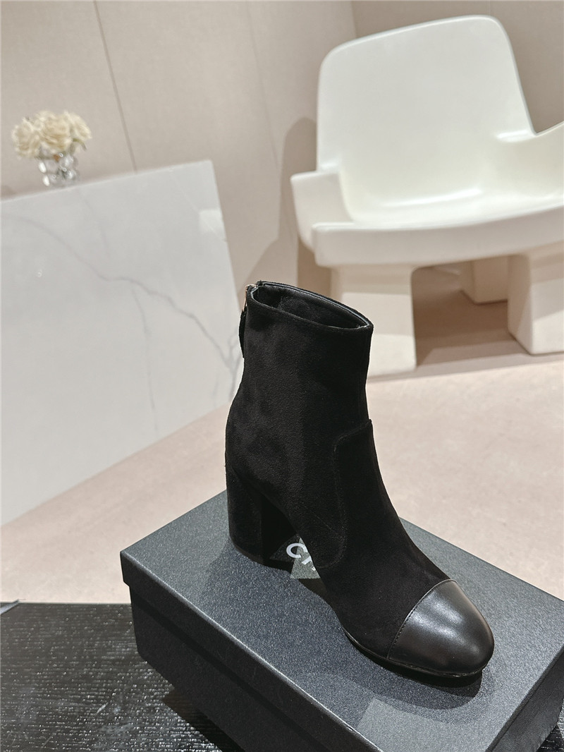 Ch**el suede calfskin block heel ankle boots