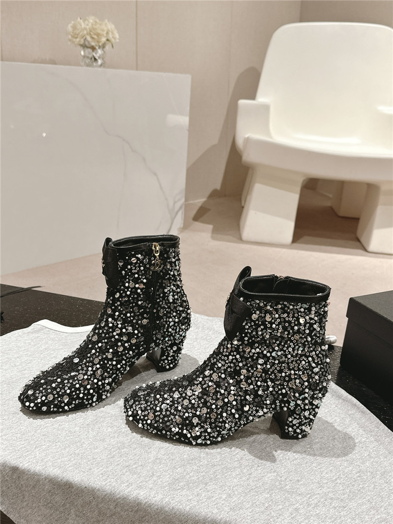 Ch**el block heel sequin ankle boots