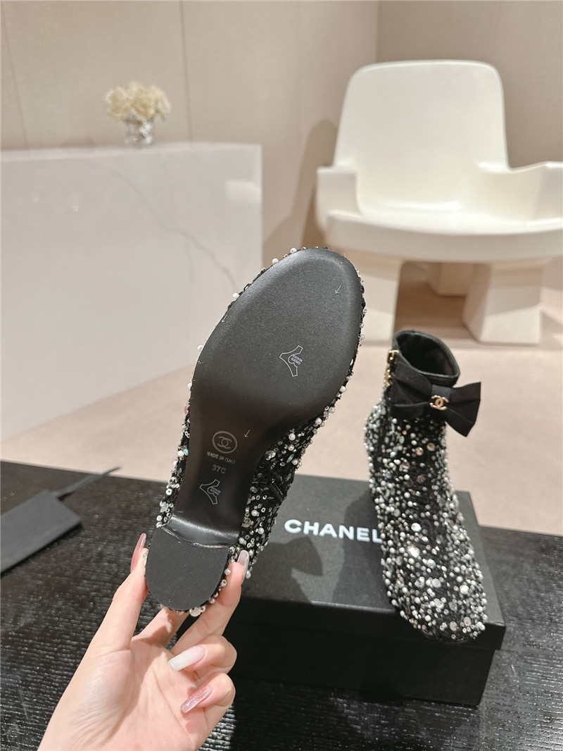 Ch**el block heel sequin ankle boots
