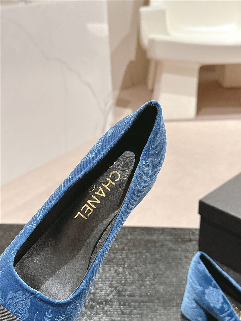 Ch**el ballet heel pumps in blue floral print suede