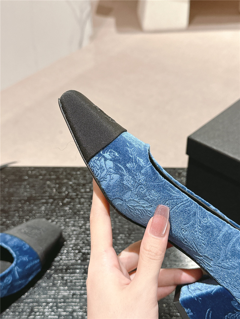 Ch**el ballet heel pumps in blue floral print suede