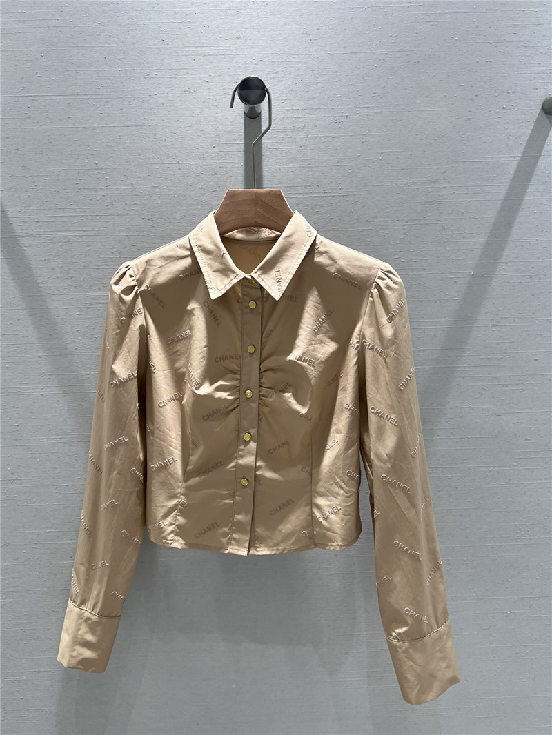 Ch**el flocked logo puff sleeve shirt replica d&g clothing