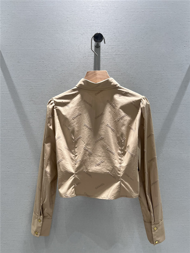 Ch**el flocked logo puff sleeve shirt replica d&g clothing