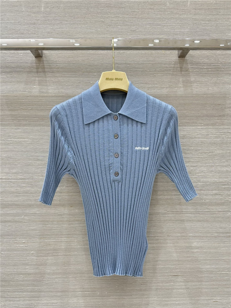M1um1u slim fit polo collar knit top replicas clothes