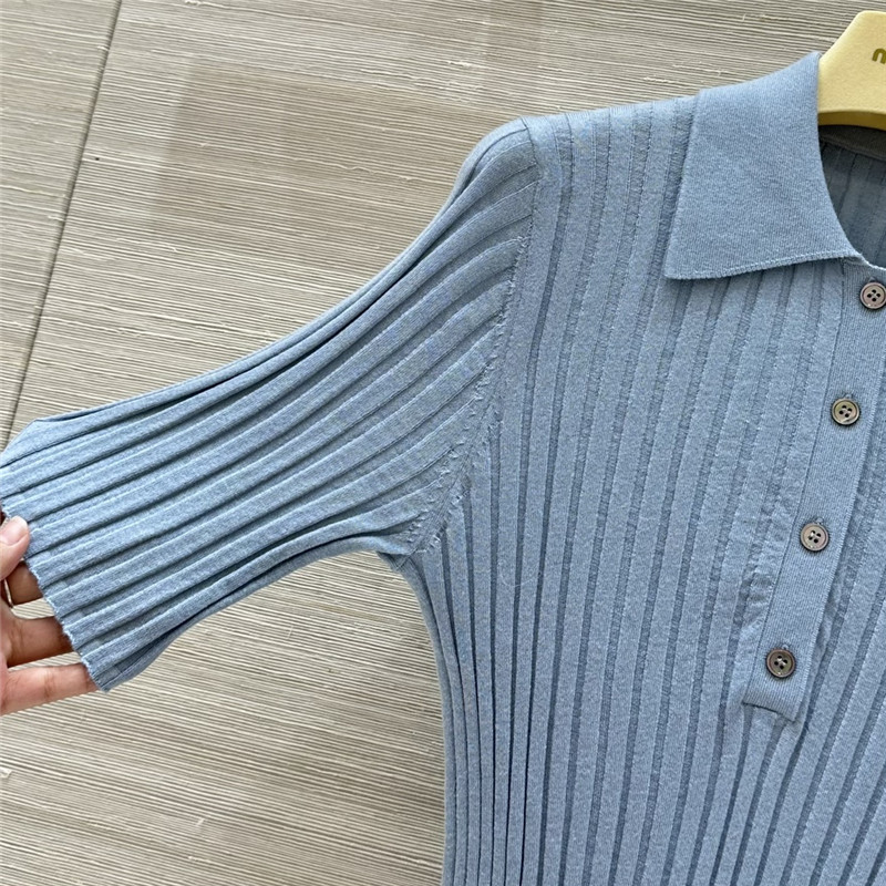 M1um1u slim fit polo collar knit top replicas clothes