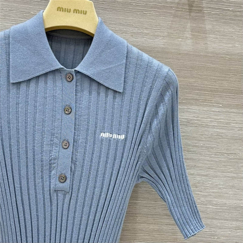 M1um1u slim fit polo collar knit top replicas clothes
