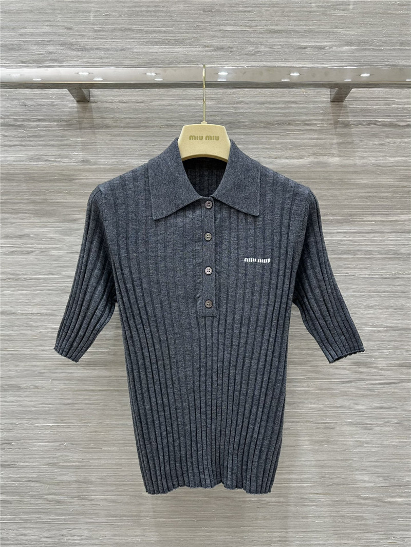 M1um1u slim fit polo collar knit top replicas clothes
