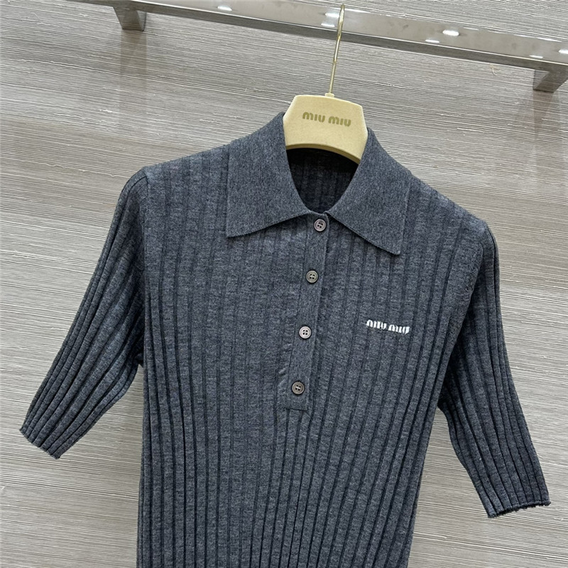 M1um1u slim fit polo collar knit top replicas clothes