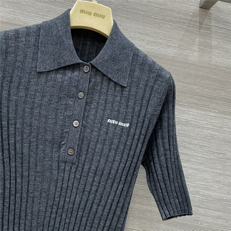 M1um1u slim fit polo collar knit top replicas clothes