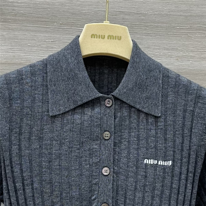 M1um1u slim fit polo collar knit top replicas clothes