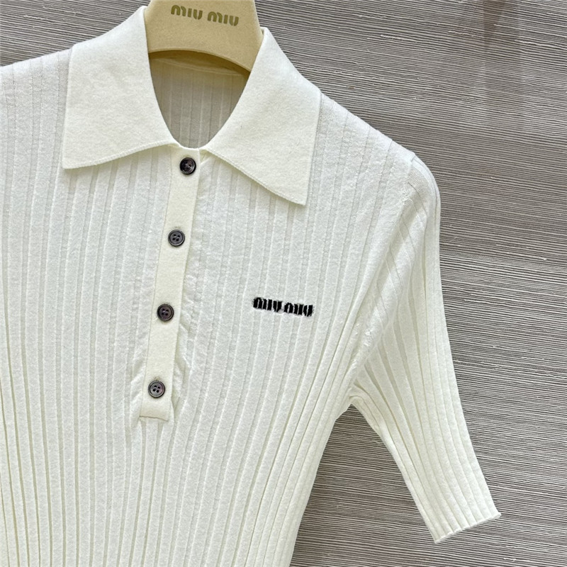 M1um1u slim fit polo collar knit top replicas clothes