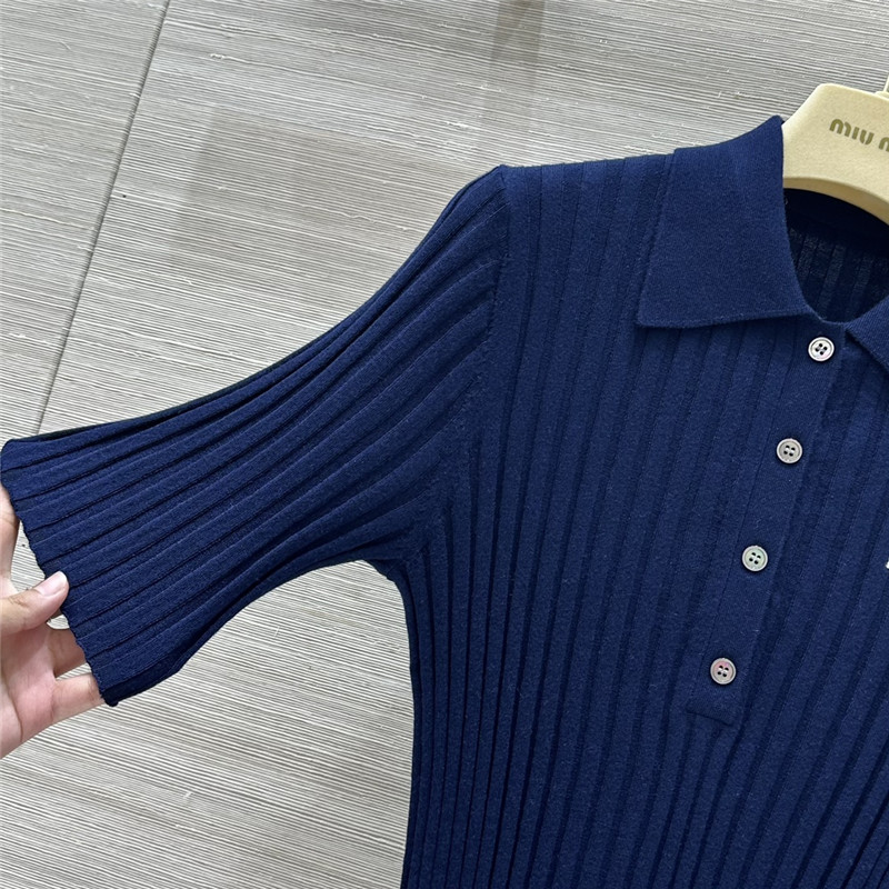 M1um1u slim fit polo collar knit top replicas clothes