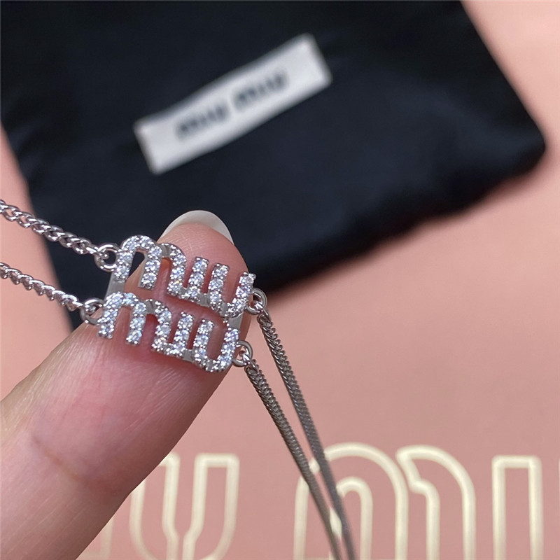 m1um1u full D1am0nd letter double layer bracelet/necklace