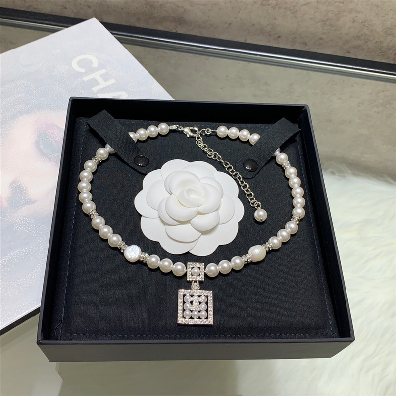 Ch**el cube perfume bottle double c pearl necklace