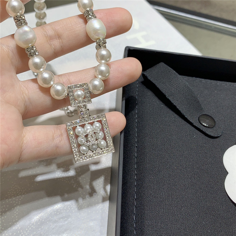 Ch**el cube perfume bottle double c pearl necklace