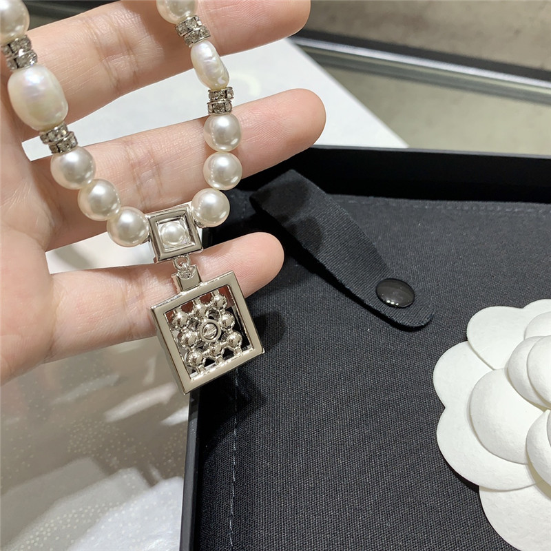 Ch**el cube perfume bottle double c pearl necklace