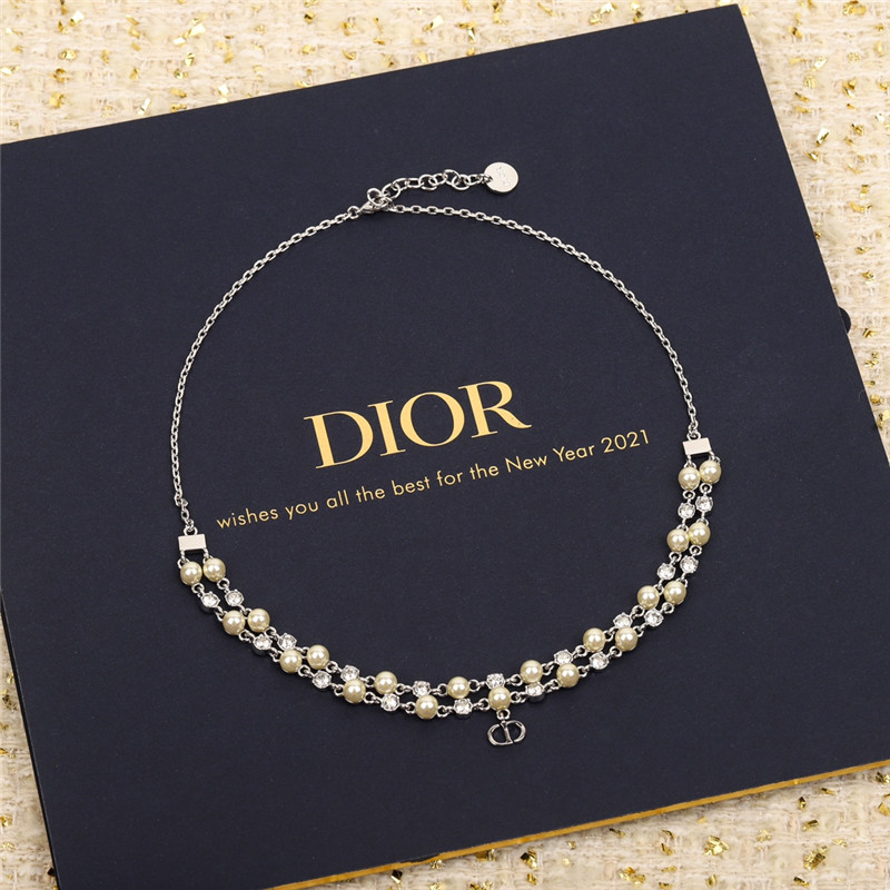 d10r double layer pearl D1am0nd necklace