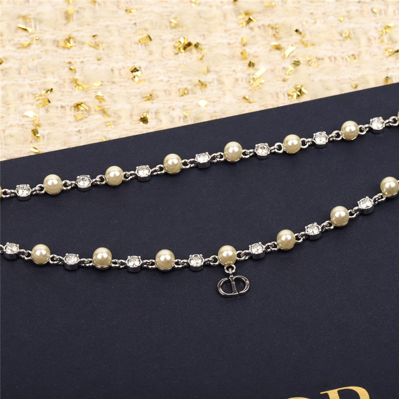 d10r double layer pearl D1am0nd necklace
