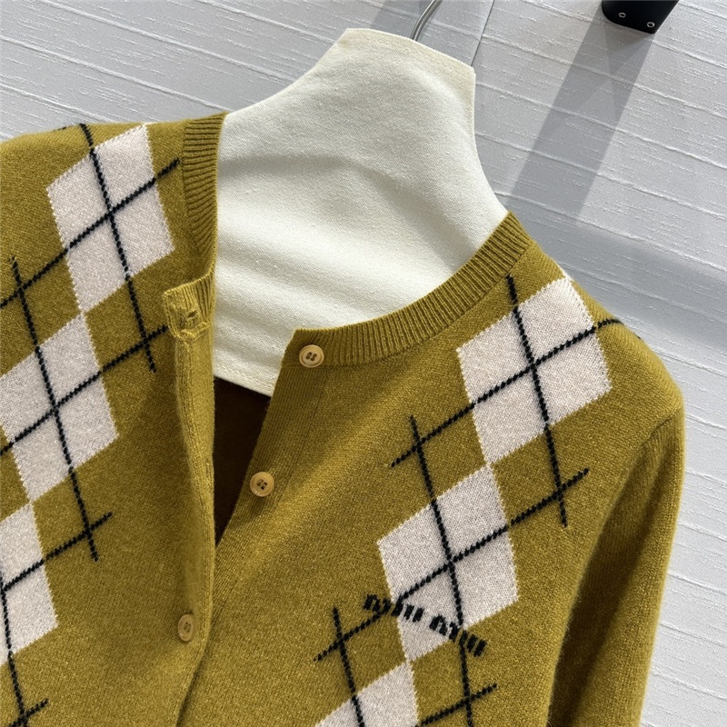 Miu Miu Argyle Long Sleeve Cashmere Cardigan