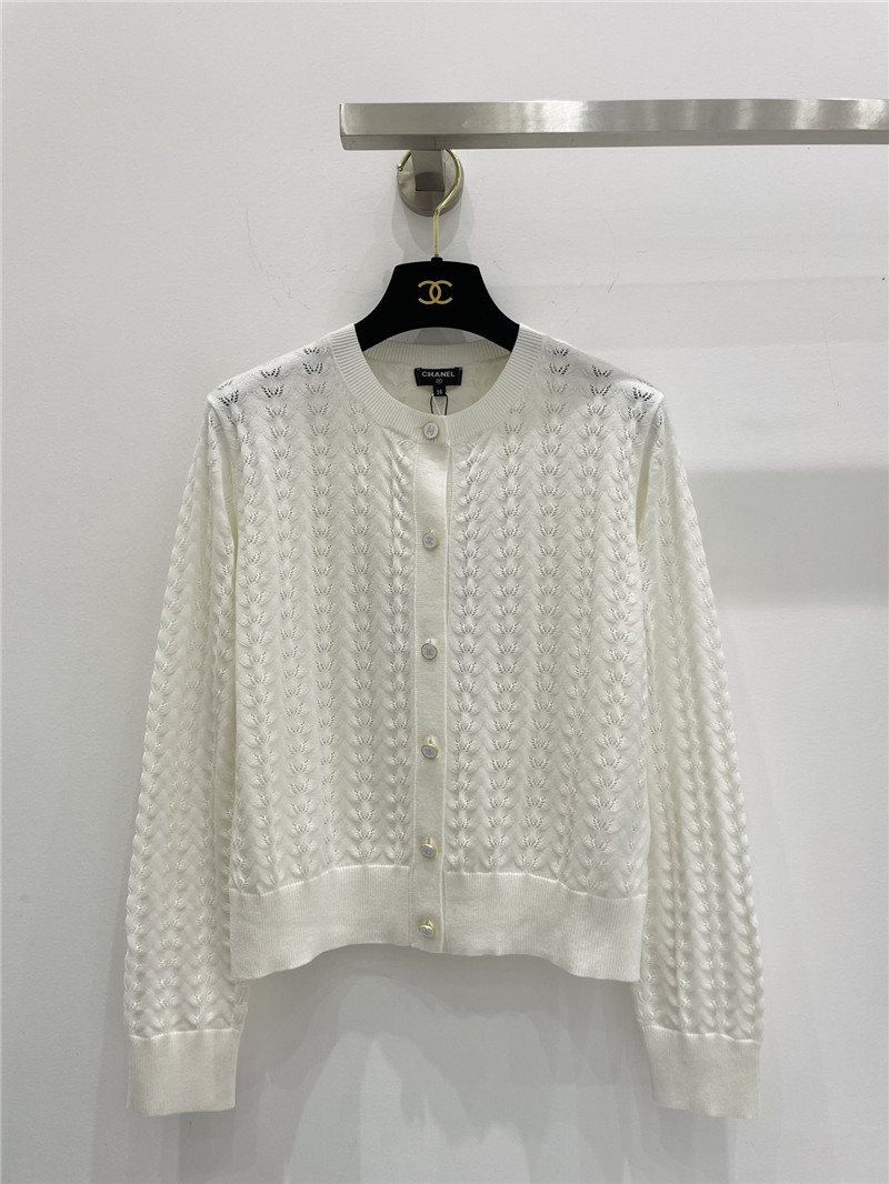 Ch**el hollow round neck wool cardigan replica clothes