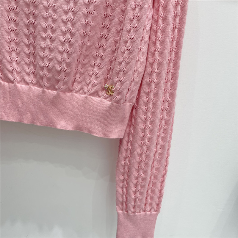 Ch**el hollow round neck wool cardigan replica clothes