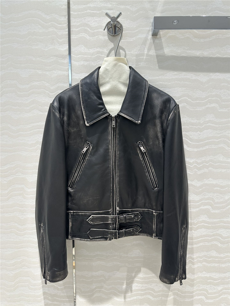 Pra*a distressed leather jacket replica designer clothes