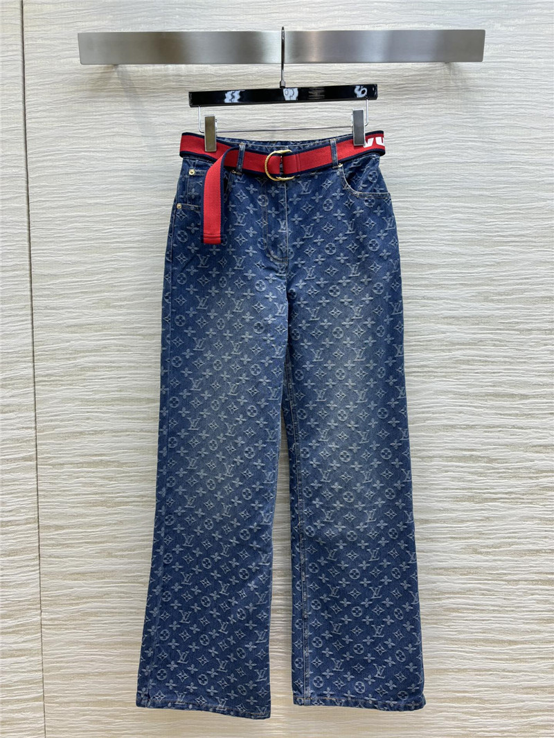 l0vis Vvtt0n lv jacquard denim wide-leg pants replica clothes