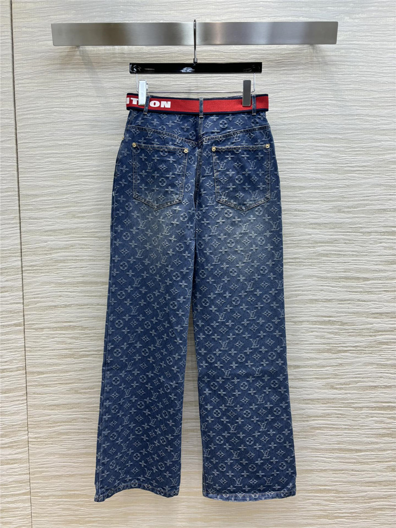 l0vis Vvtt0n lv jacquard denim wide-leg pants replica clothes