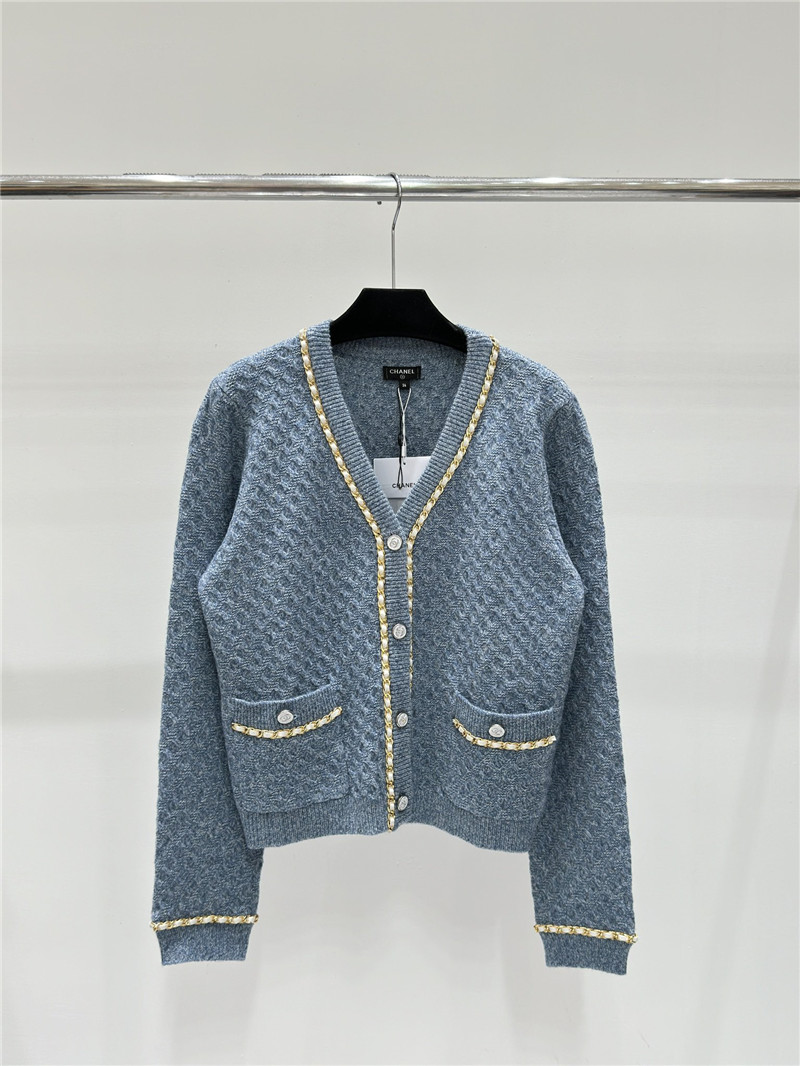 Ch**el metal chain knitted v-neck cardigan replica clothes