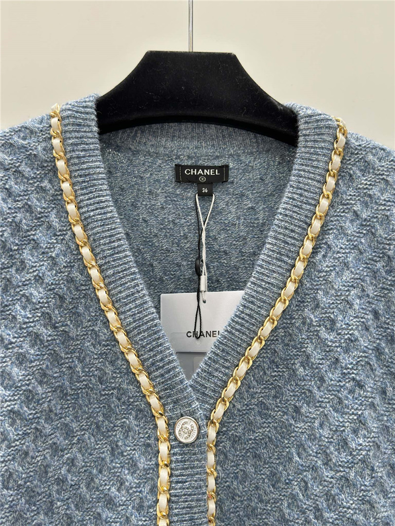 Ch**el metal chain knitted v-neck cardigan replica clothes