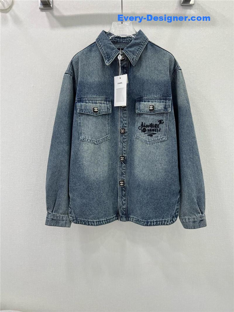 Ch**el lapel embroidered denim shirt replica clothing sites