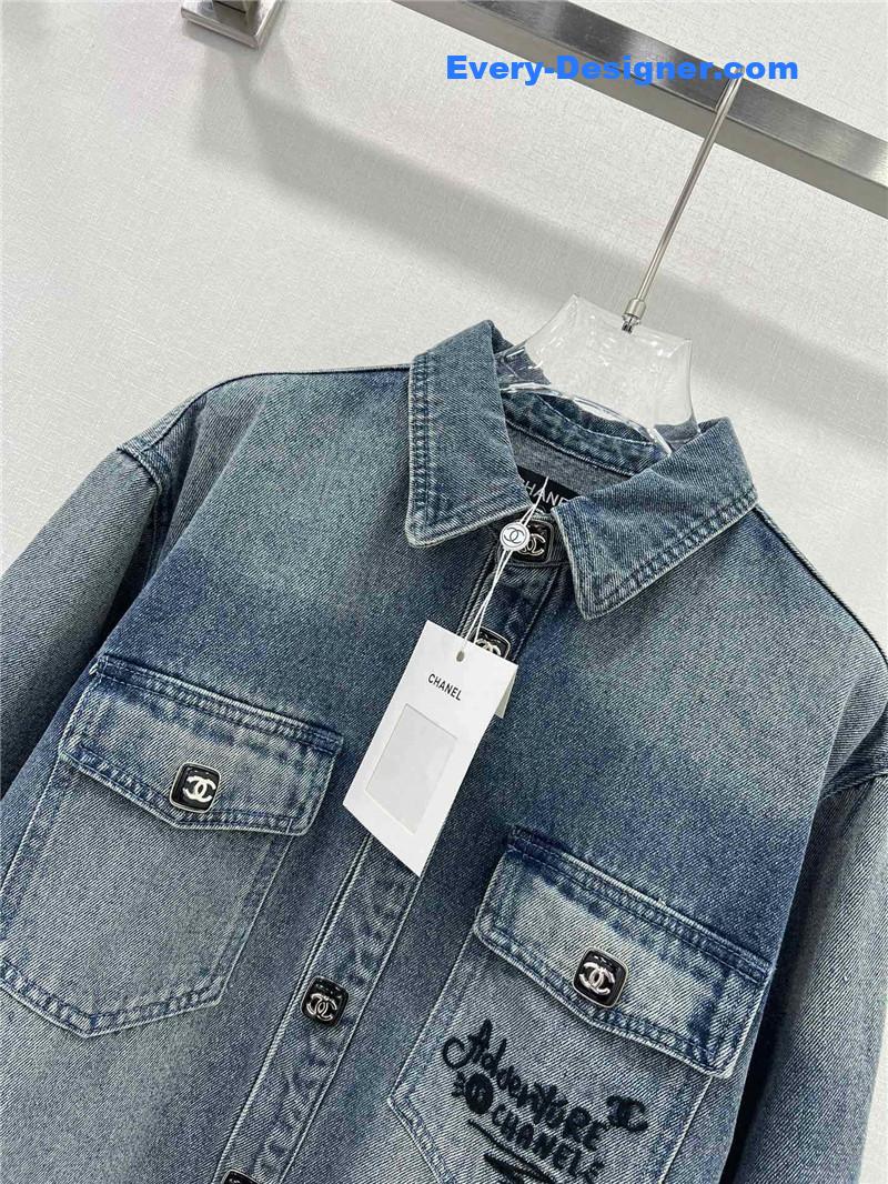 Ch**el lapel embroidered denim shirt replica clothing sites