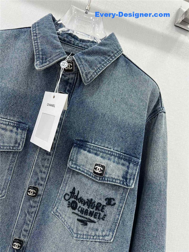 Ch**el lapel embroidered denim shirt replica clothing sites