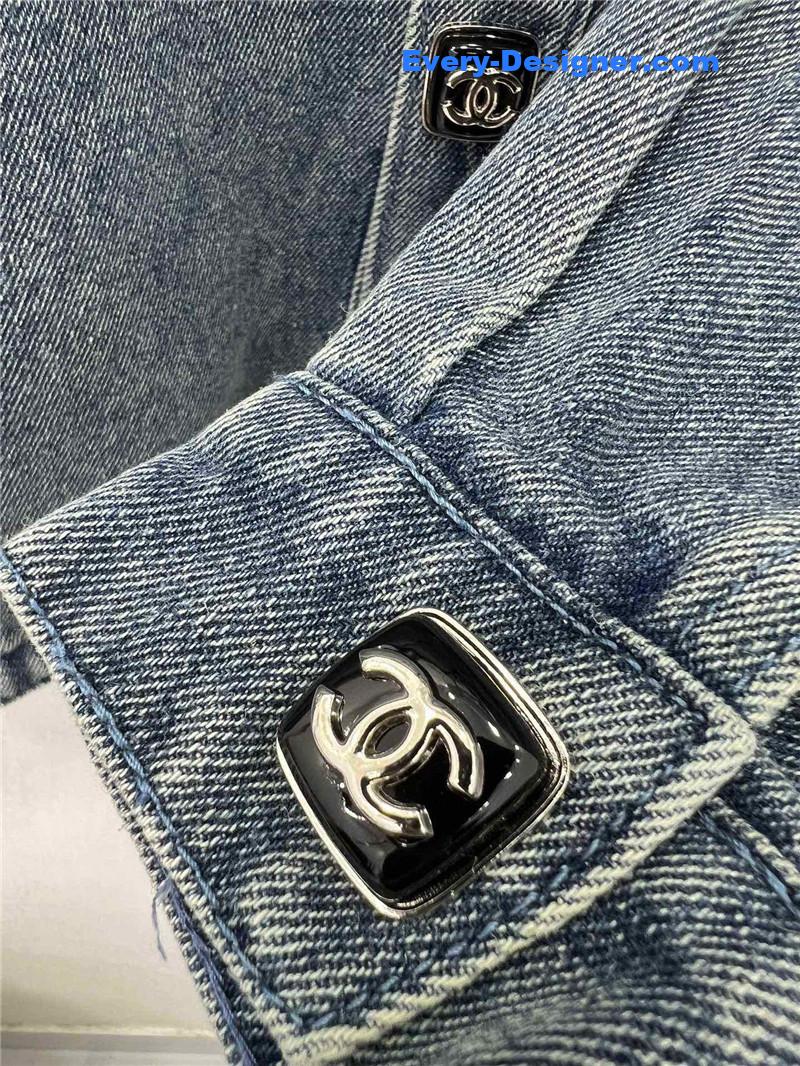 Ch**el lapel embroidered denim shirt replica clothing sites