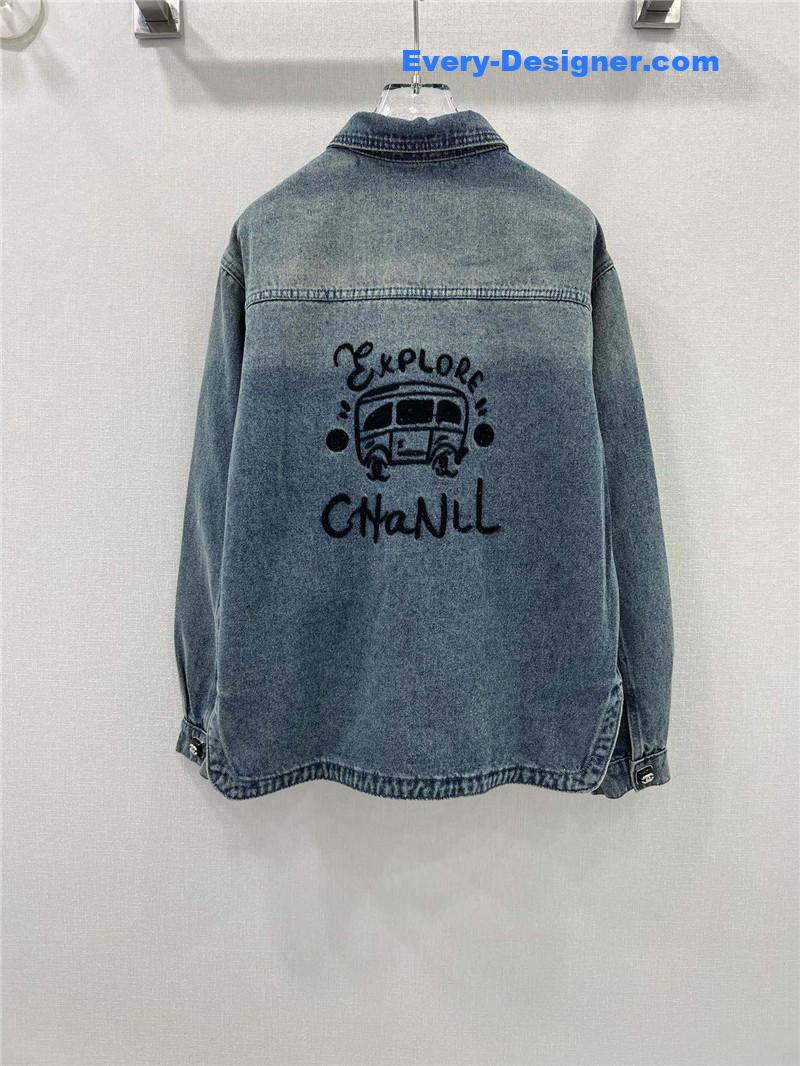 Ch**el lapel embroidered denim shirt replica clothing sites