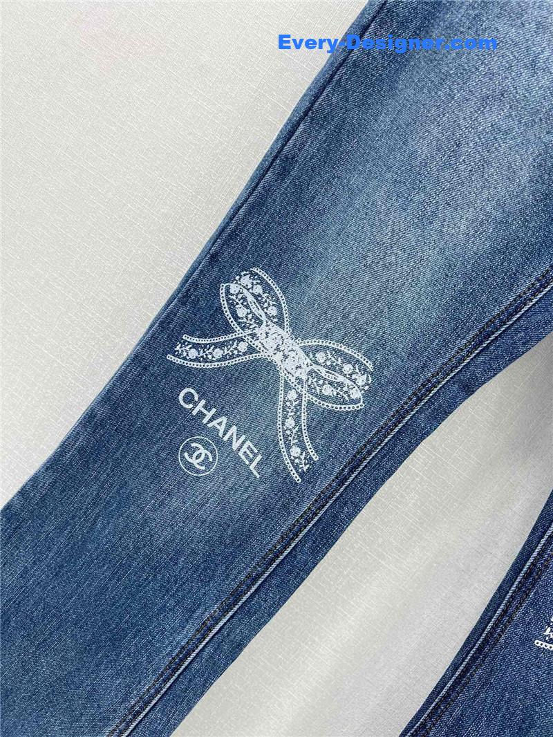 Ch**el bow embroidered flared trousers replicas clothes