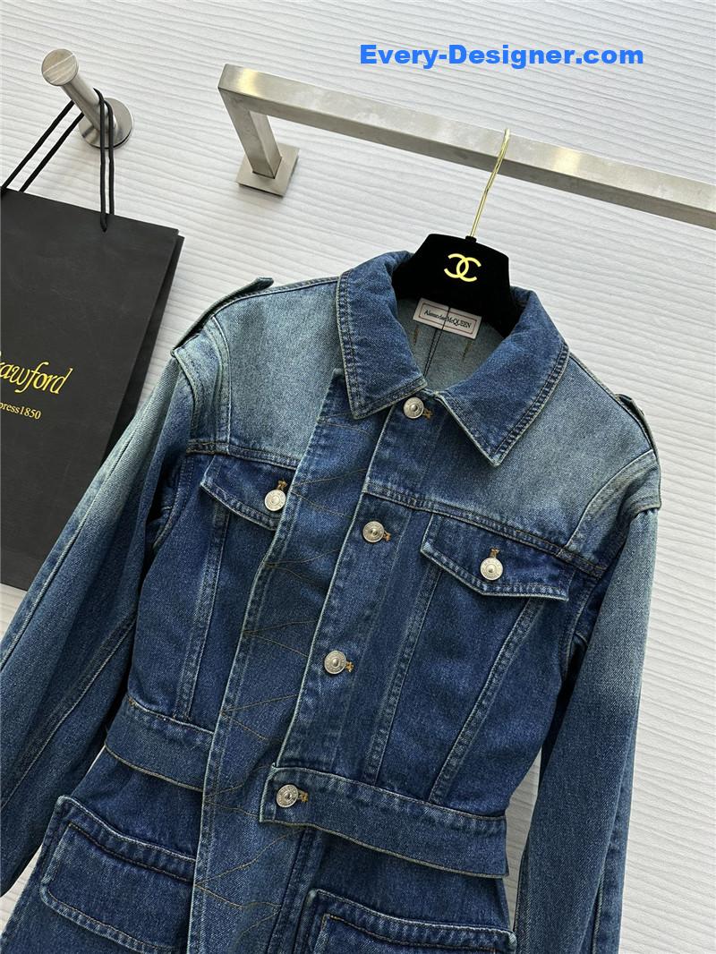 a1exa*der Mcqv*en irregular denim jacket replicas clothes