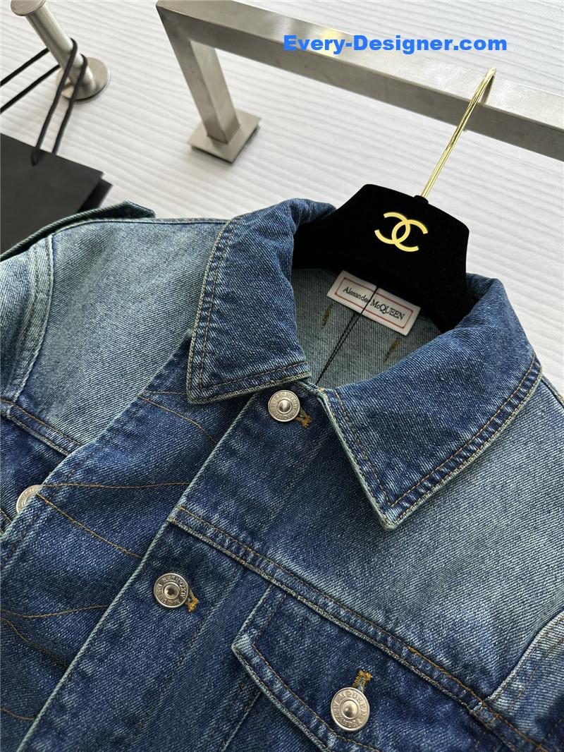 a1exa*der Mcqv*en irregular denim jacket replicas clothes