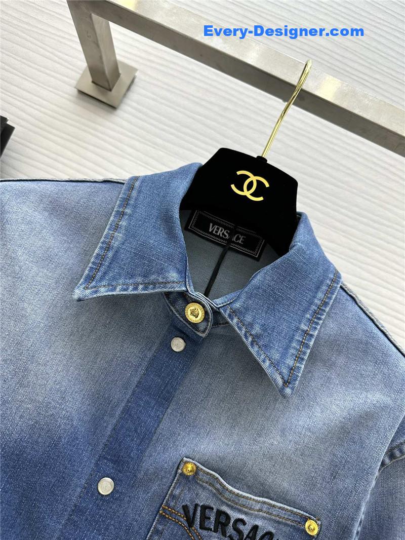 Versace embroidered letter logo denim shirt replicas clothes