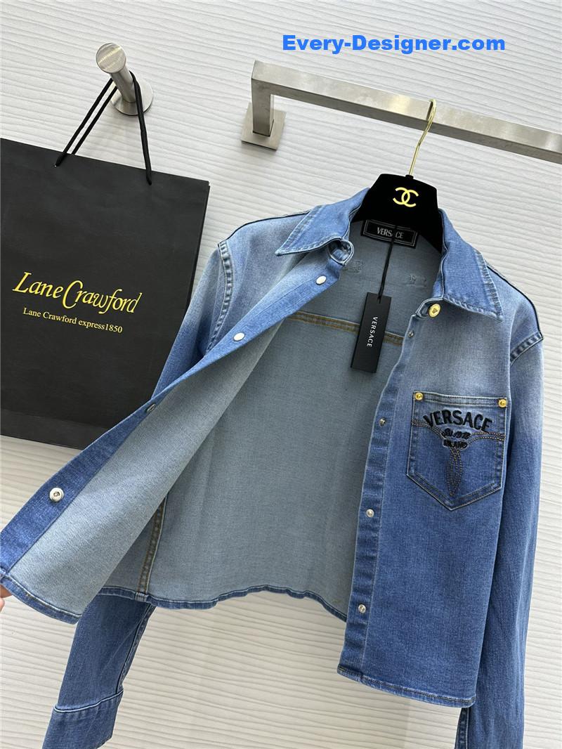 Versace embroidered letter logo denim shirt replicas clothes