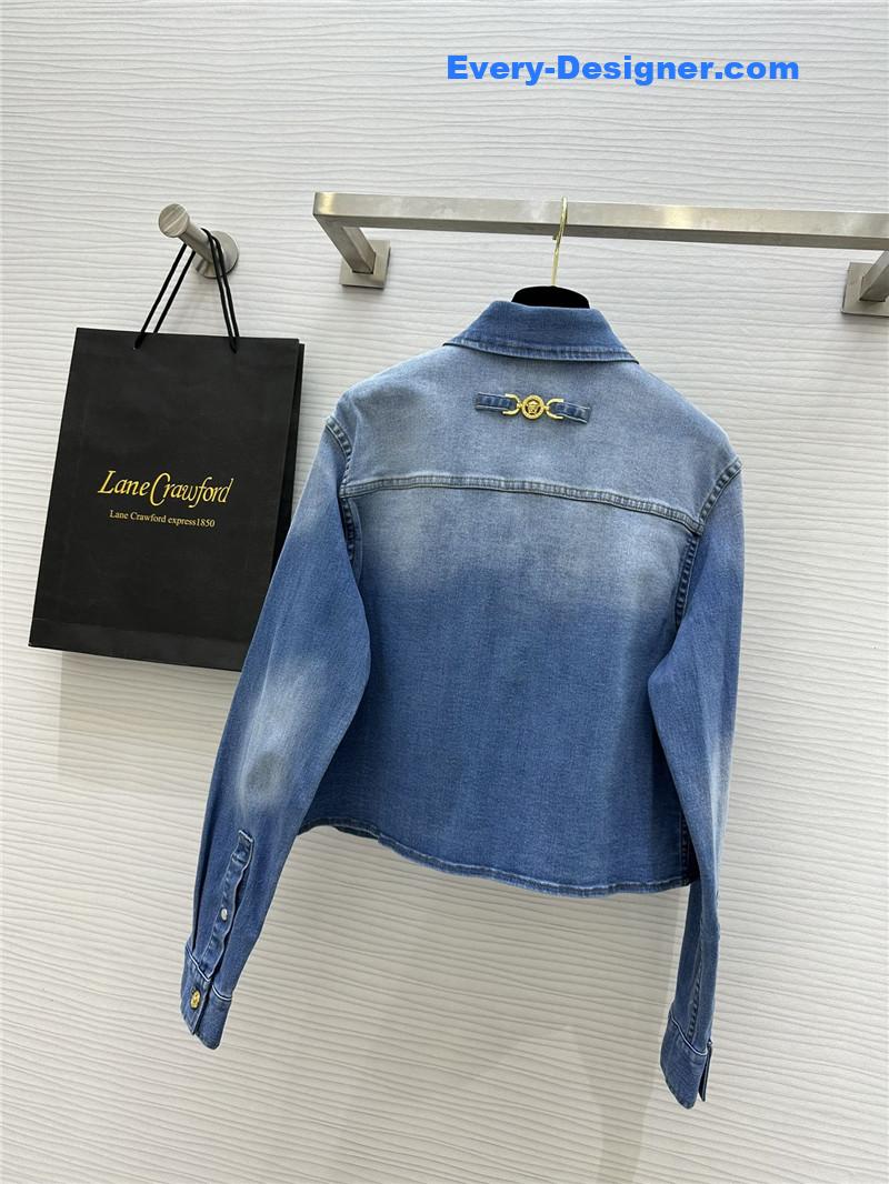 Versace embroidered letter logo denim shirt replicas clothes