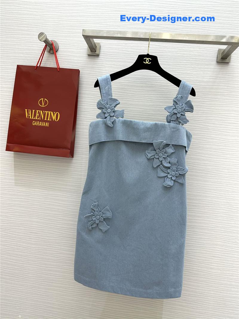 Va1e*ntin0 3d flower denim suspender skirt replica d&g clothing