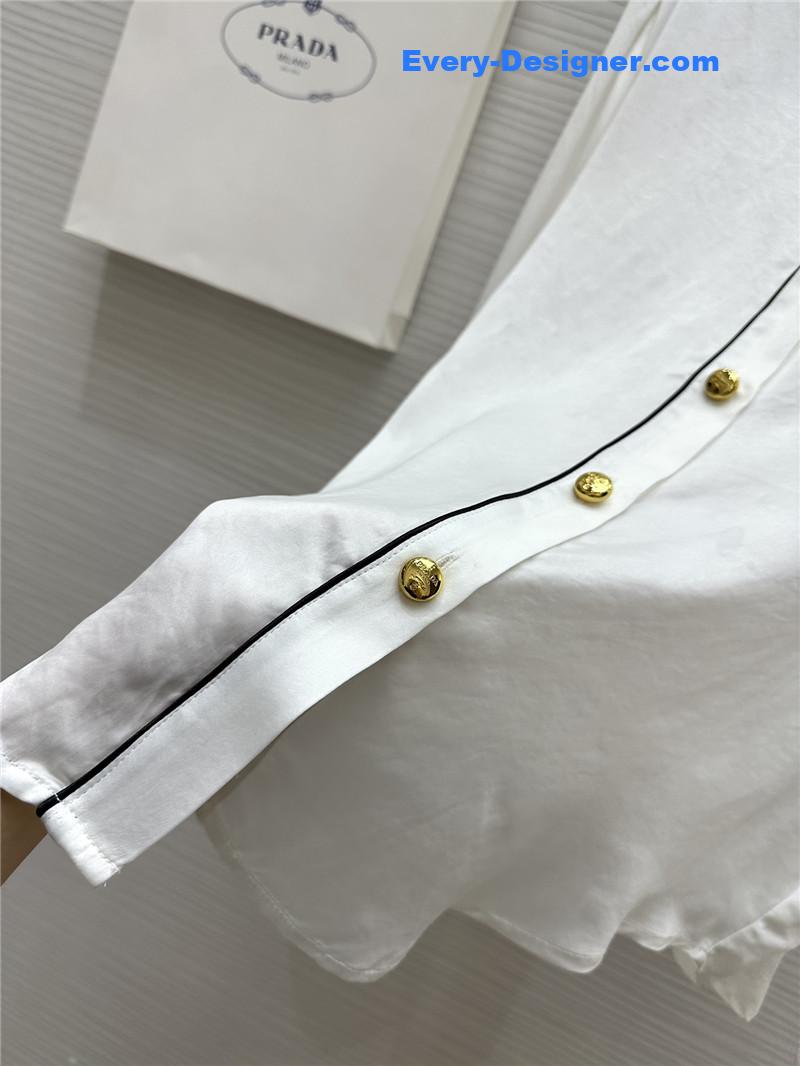 Pra*a triangle logo contrast color trim shirt replica clothing sites