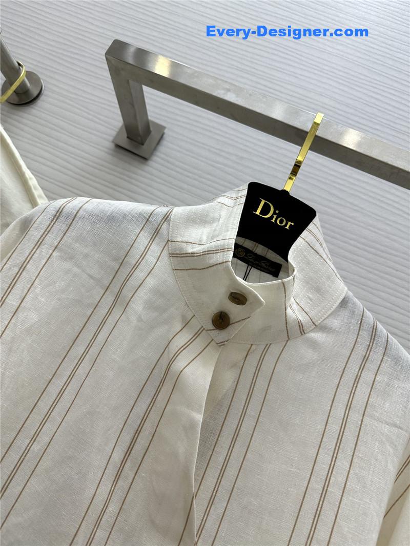 L0r0 P1ana striped linen stand collar shirt replica clothing sites