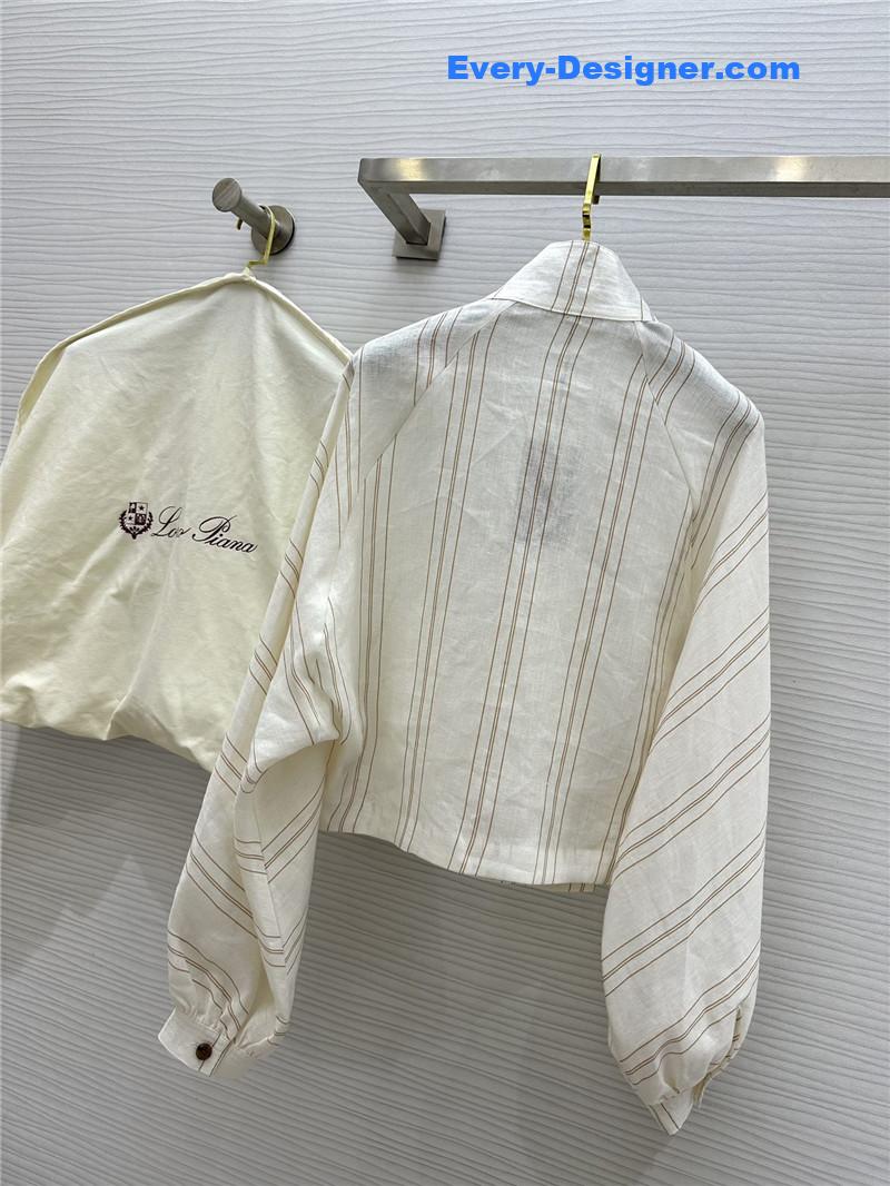 L0r0 P1ana striped linen stand collar shirt replica clothing sites
