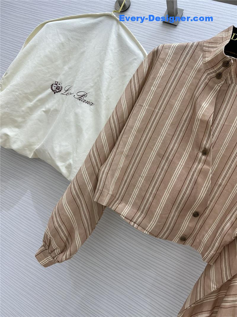 L0r0 P1ana striped linen stand collar shirt replica clothing sites