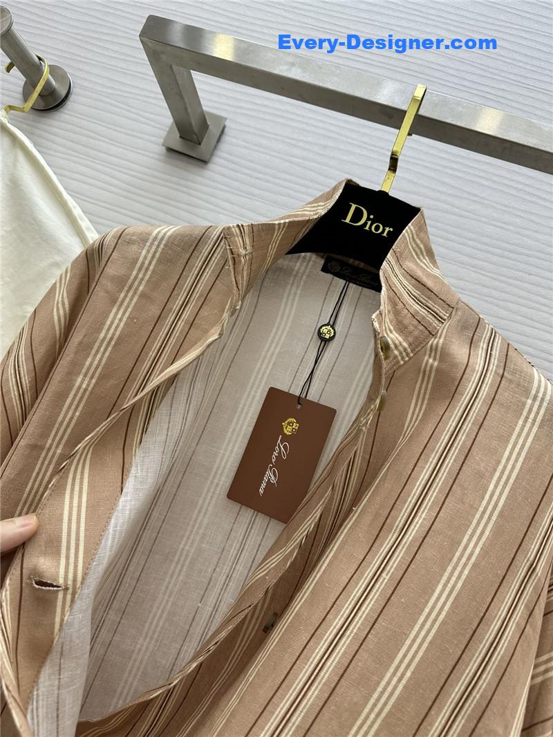 L0r0 P1ana striped linen stand collar shirt replica clothing sites