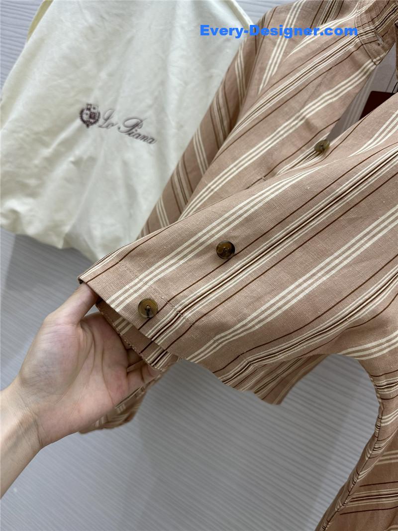 L0r0 P1ana striped linen stand collar shirt replica clothing sites